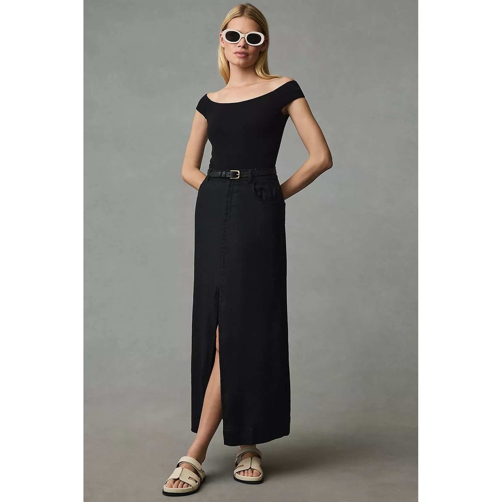 Anthropologie Pilcro The Madi Front-Slit Midi Skirt Black Size 6